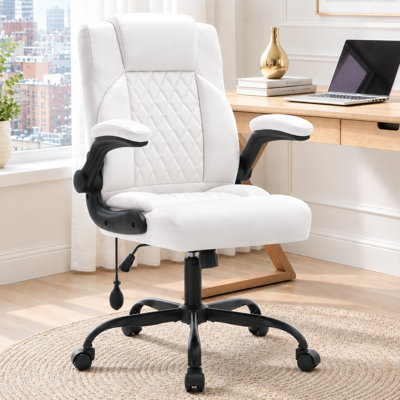 Ergonomic Executive Leather Office Chair with Manual Gas Lumbar Support, Thick Cushion & Flip-up Arms