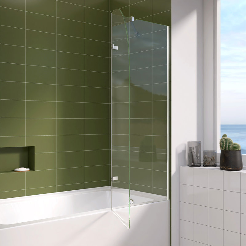 48" W X 58" H Folding Swing Frameless Bathtub Door For Shower With Tempered Glass Pivot Glass Shower Door For Tub With Support Bar