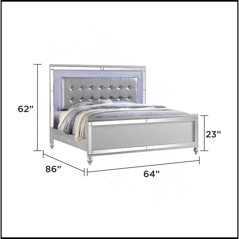 Lit rembourré Sterling en bois Sterling, Argent argent, Grand lit
