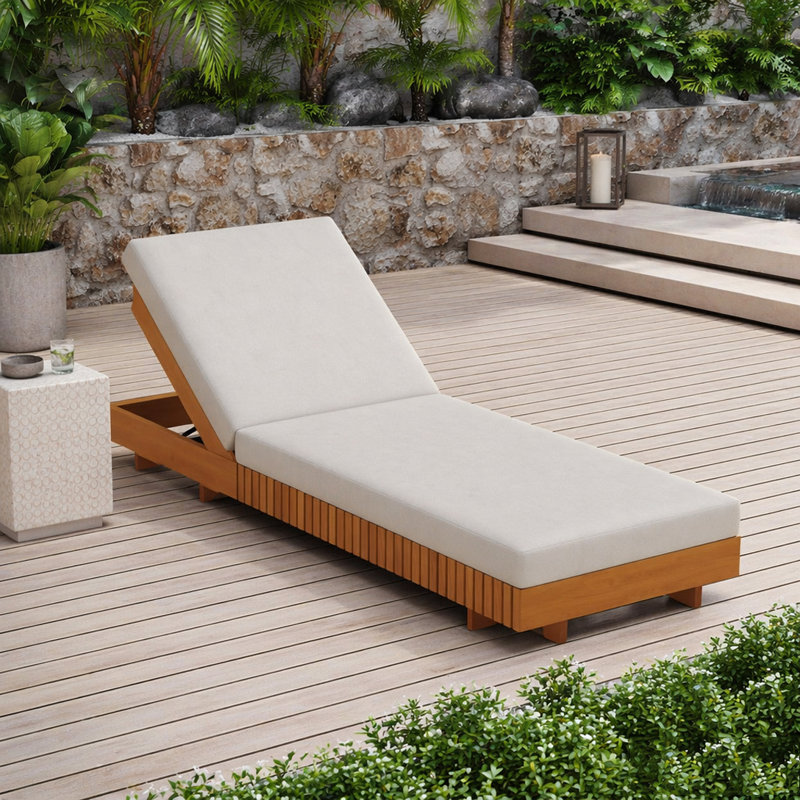 Méridienne en bois massif, Copper,Teak+Cream