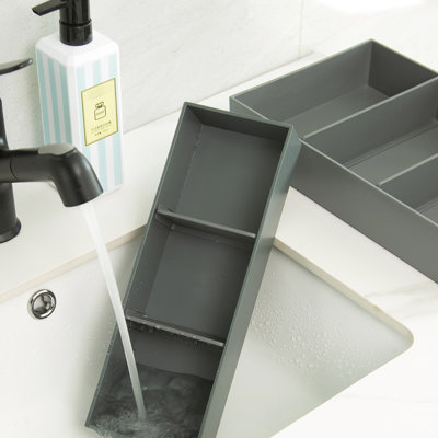 Abs Drawer Storage Boxes For Kitchen - Dark Grey, 2 , With Effortless Dual Lids And Efficient Partitions Grey 2, User- Partition Boards