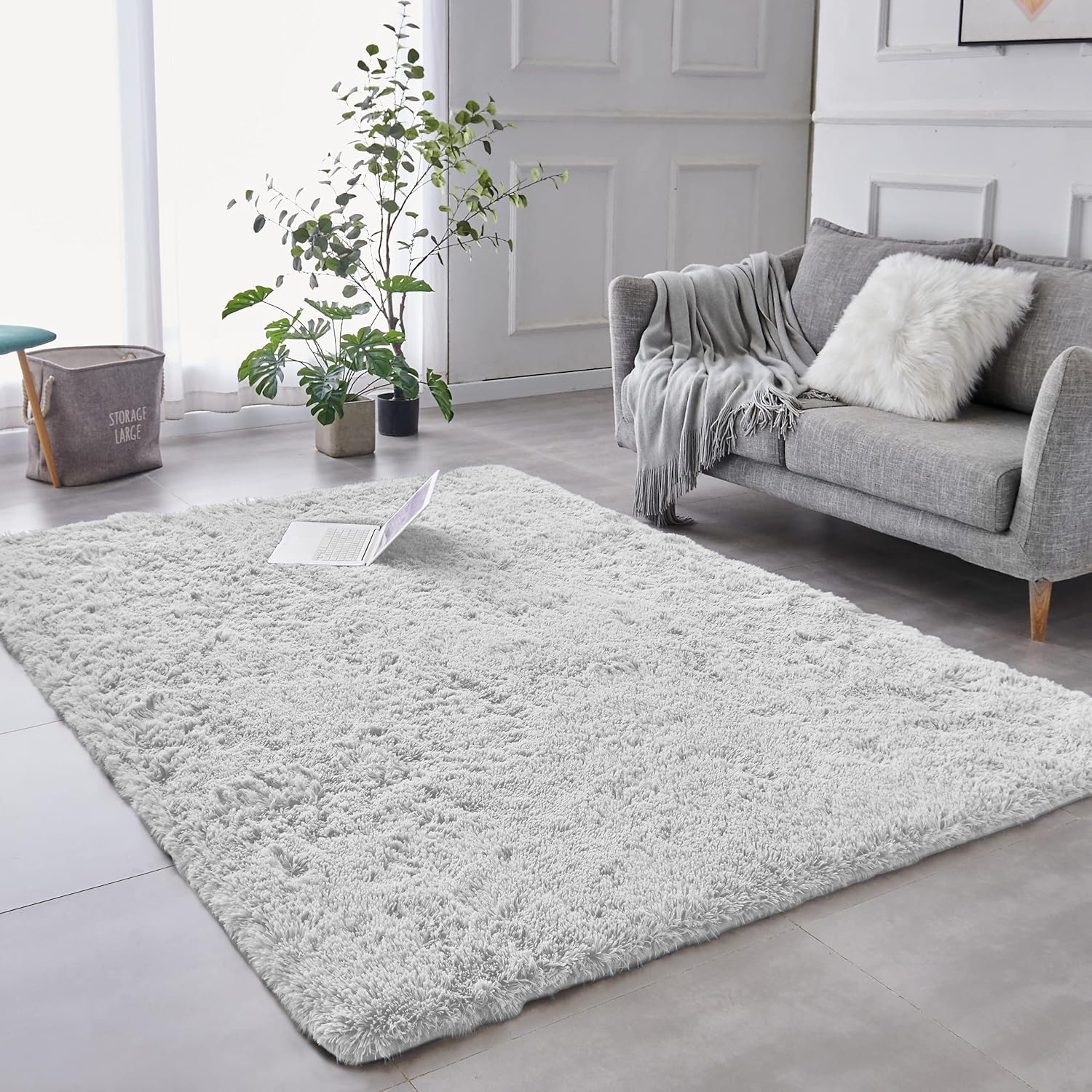 White Shack Rugs Ebern Designs White Shag Area Rug – Luxurious Plush Accent for Modern ...