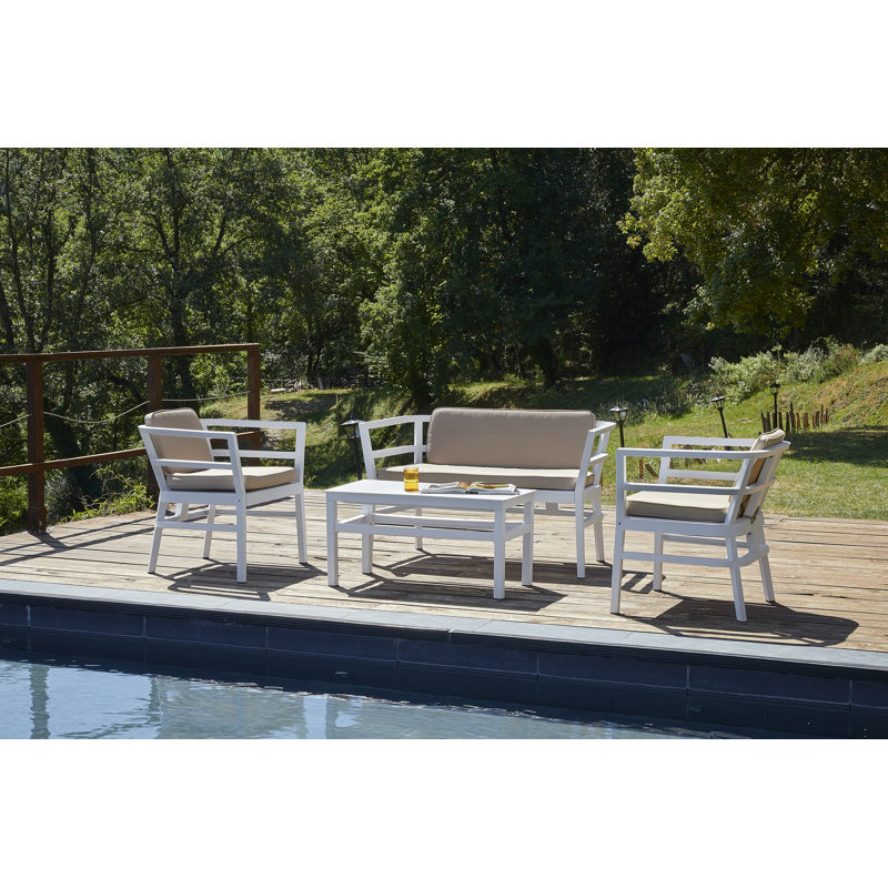 Ensemble de conversation avec coussins 4 pièces, Blanc