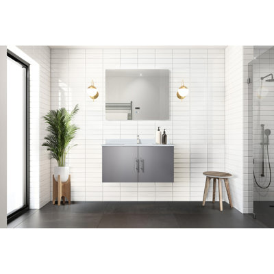 Gris foncé 36 po Meuble-lavabo de salle de bain, comptoir en quartz blanc, robinet, miroir à DEL - comptoir de salle de bain avec comptoir, robinet, surface résistante aux taches et aux égratignures