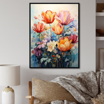 Tulipes peintes avec des tons vifs et un pinceau audacieux sur toile