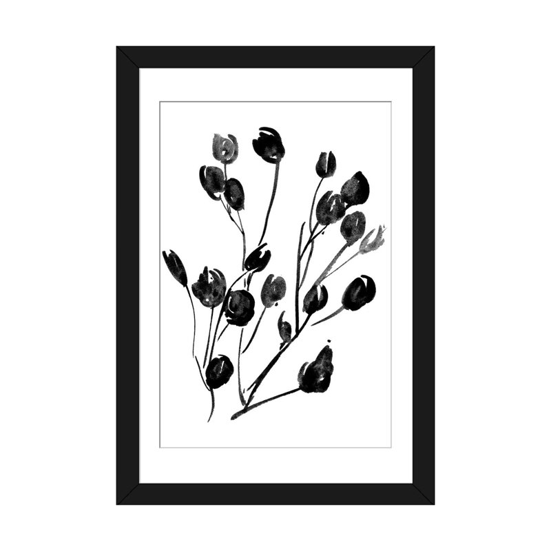 «Expressive Floral II», reproduction sur toile, H 24 po x l 16 po x P 1 po, Papier d'art encadré noir, Blanc