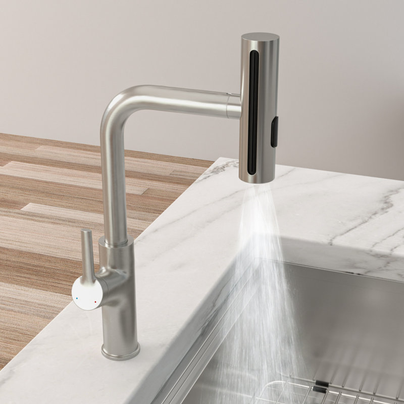 Pull Down Kitchen Sink Faucet With 4 Spray Patterns, Brushed Nickel