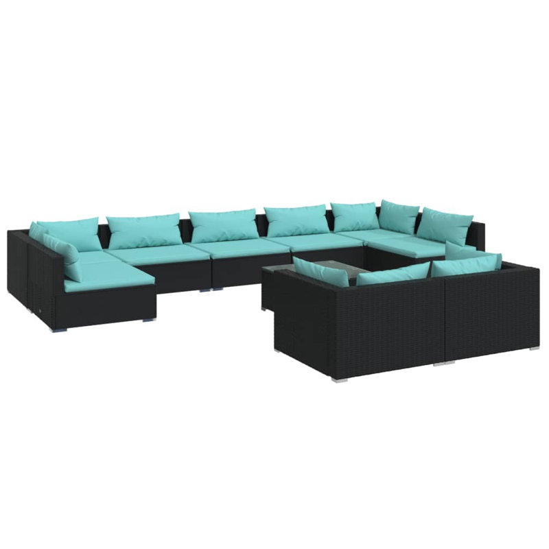 10 Piece Lounge Sofa Seating Group, Water Blue, Black