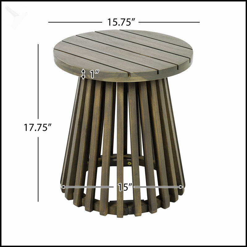 Table d'appoint extérieure en bois d'acacia durable, table basse ronde de patio pour la cour et le balcon, Gris