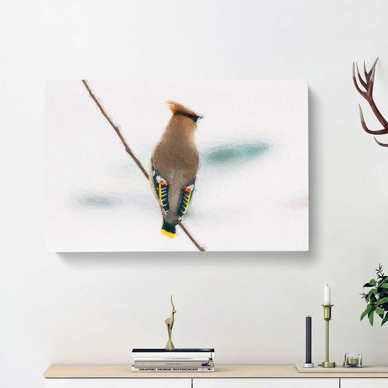 Bohemian Waxwing Bird - Wrapped Canvas, 35cm H x 50cm W x 3cm D