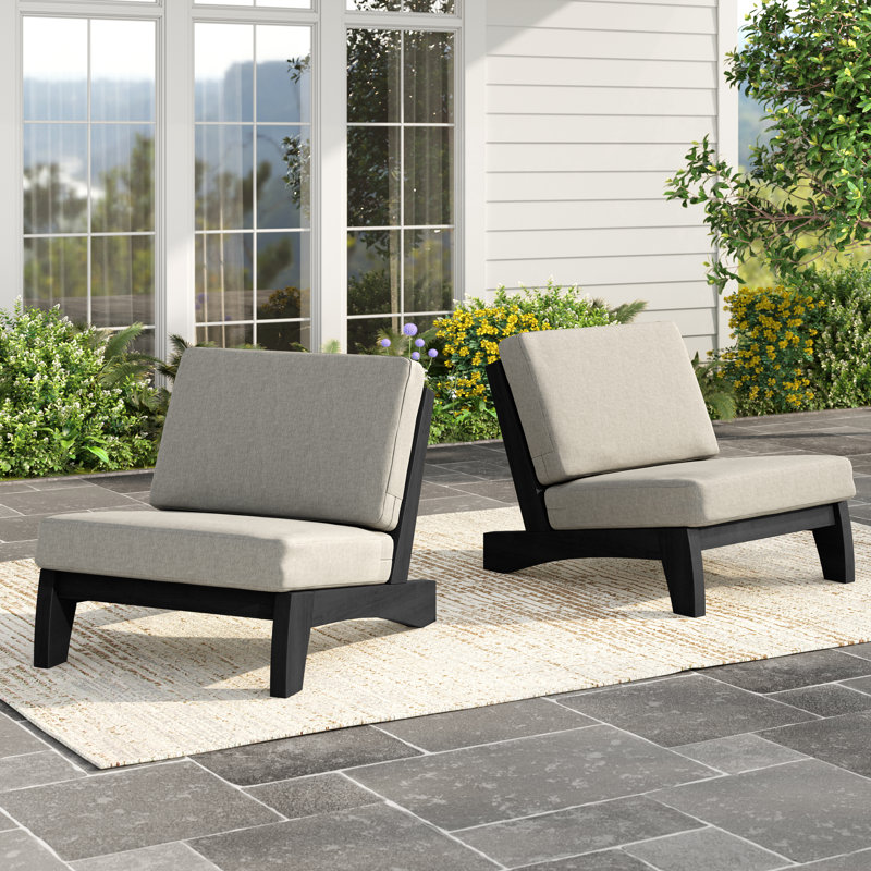 Polett 2-Piece Outdoor Seating Set with Cushions for Patio or Garden, Black, Cyan