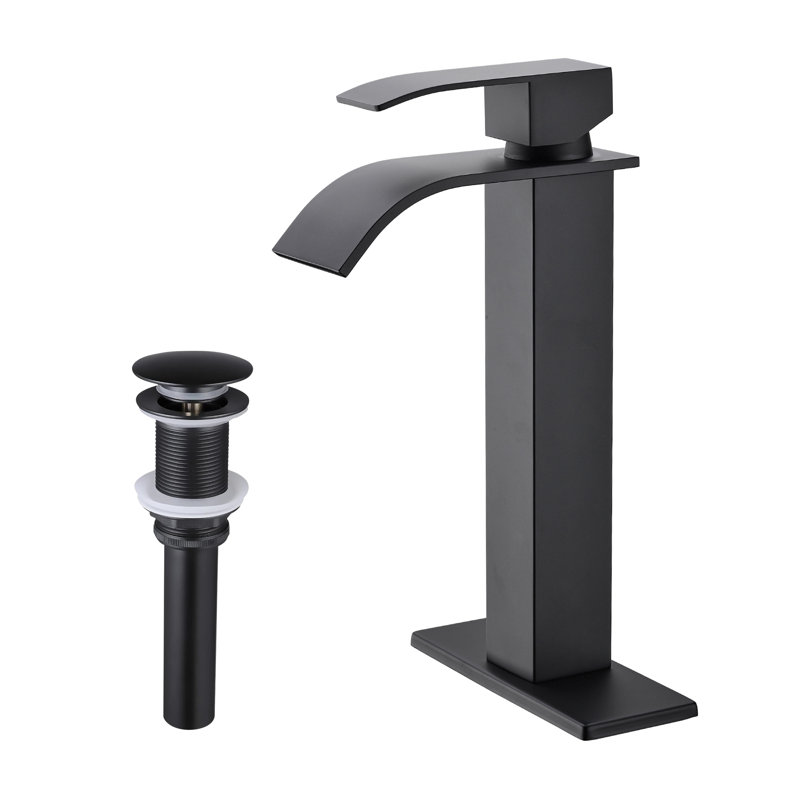 Robinet de salle de bain Waterfall - Poignée simple avec bonde escamotable (sans trop-plein), acier inoxydable