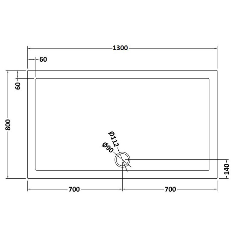 Standard Shower Tray - Slate Grey, 40mm H x 800mm W x 1300mm D, Centre