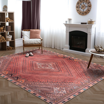 Tapis lavable antidérapant 10 x 14 po - rouge / multicolore