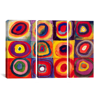 « square avec cercles concentriques », ensemble de 3 reproductions d’art sur toiles tendues Wassily Kandinsky