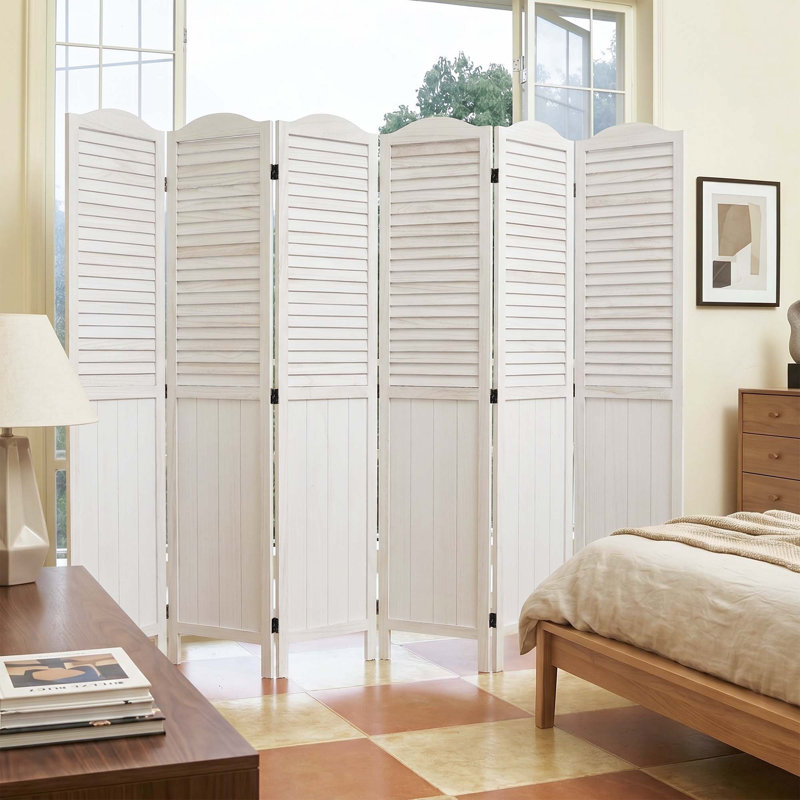 Paravent pliant en bois massif - Paravent, 6, White