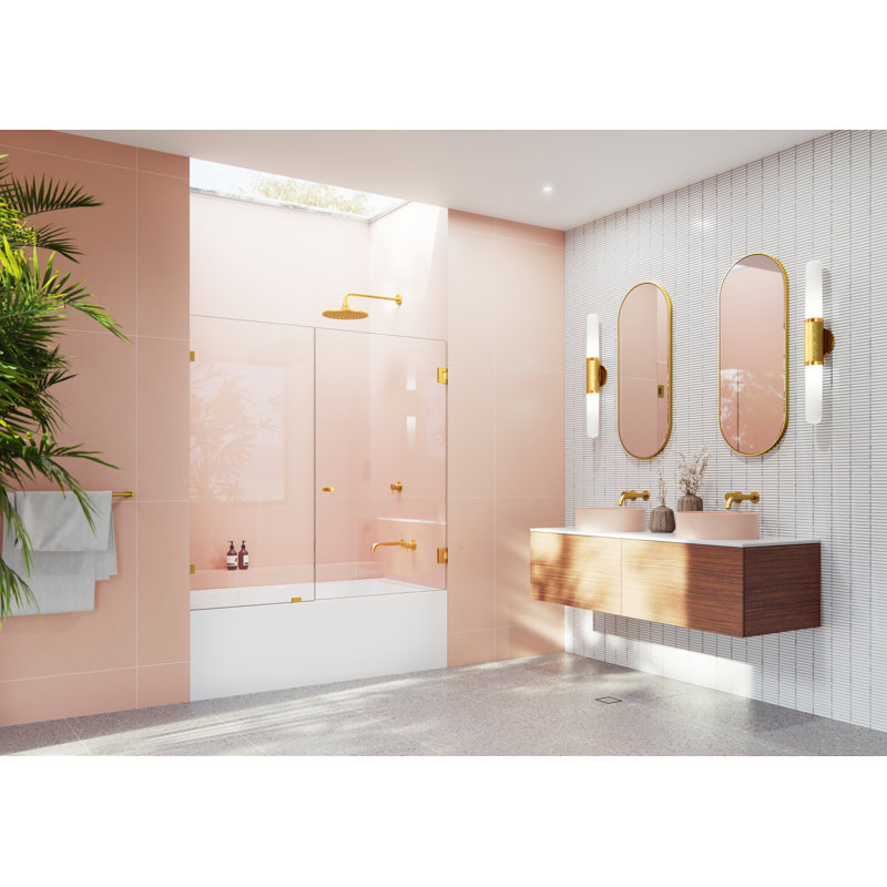 Illume 60.75 in. x 58.25 in. Fully Frameless Hinge Bathtub Door, Satin Brass