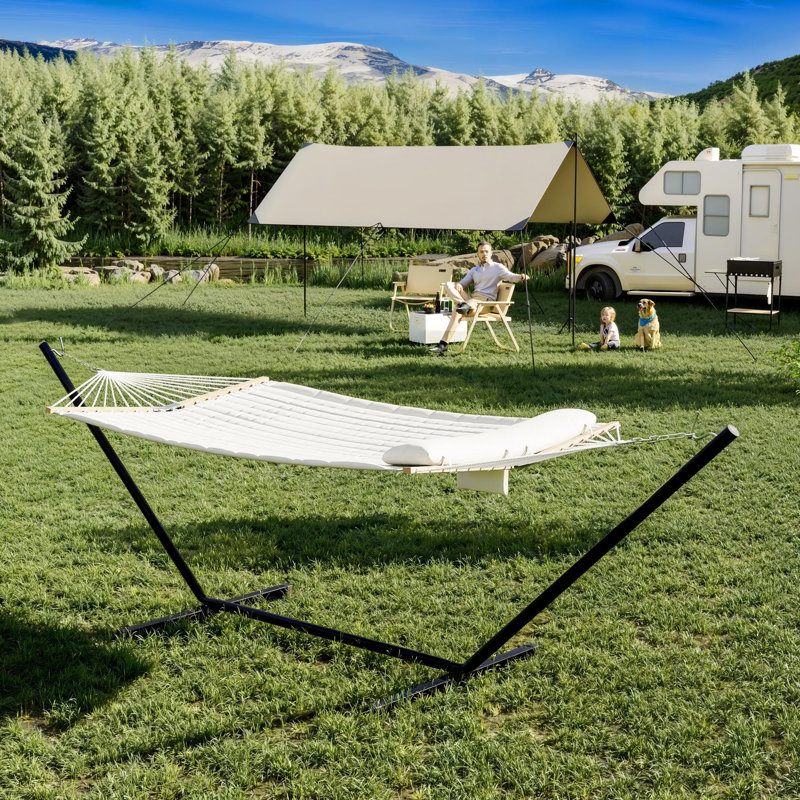 Hamac 2 places en coton avec support, hamac portatif d'une capacité de 450 lb avec sac de transport pour patio, plage, Backyar,