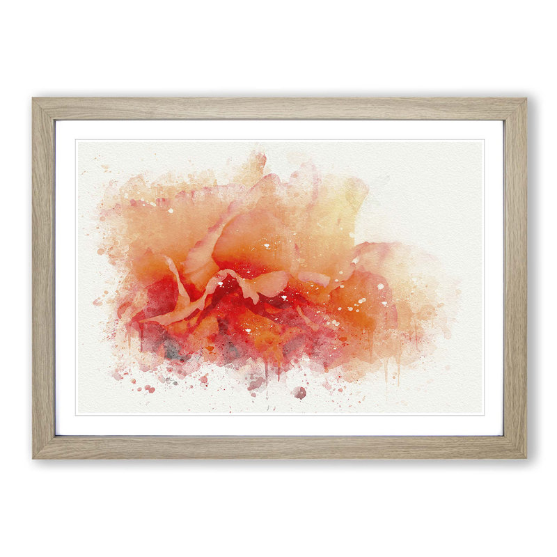 Orange Carnation Flower in Abstract - Picture Frame Graphic Art Print, Oak Framed, 36cm H x 48cm W x 2cm D
