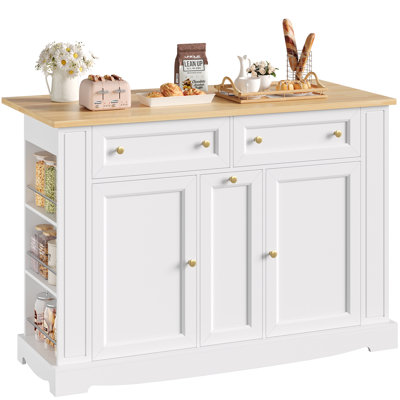 Chariot pour îlot de cuisine l 47,2 po avec plateau en bois massif