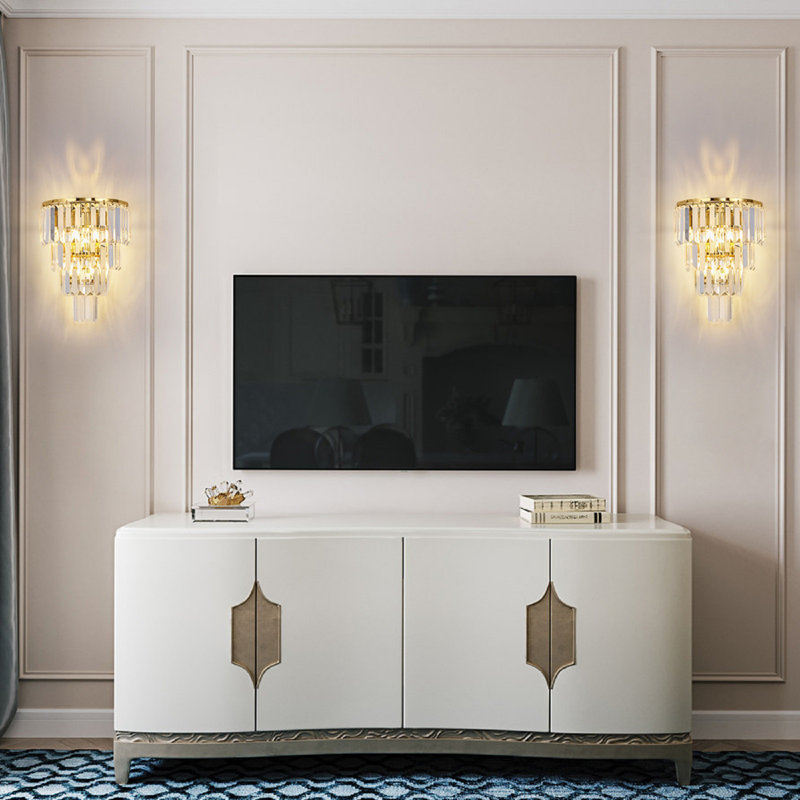 3-Lights Modern Golden Crystal Wall Lamp, H12.6*W9.05*D5.39 Inches, Suitable for Living Room, Dining Room, Bedroom and Bathroom