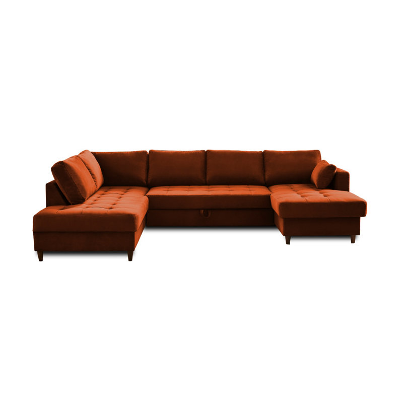 7 Seater Velvet Sofa Bed, Beige, Left Hand Facing