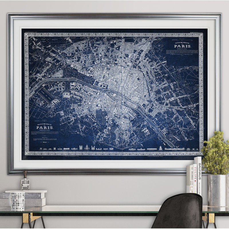 « rétro paris map map », impression, Argent, H 31 po x l 43 po x P 1,5 po