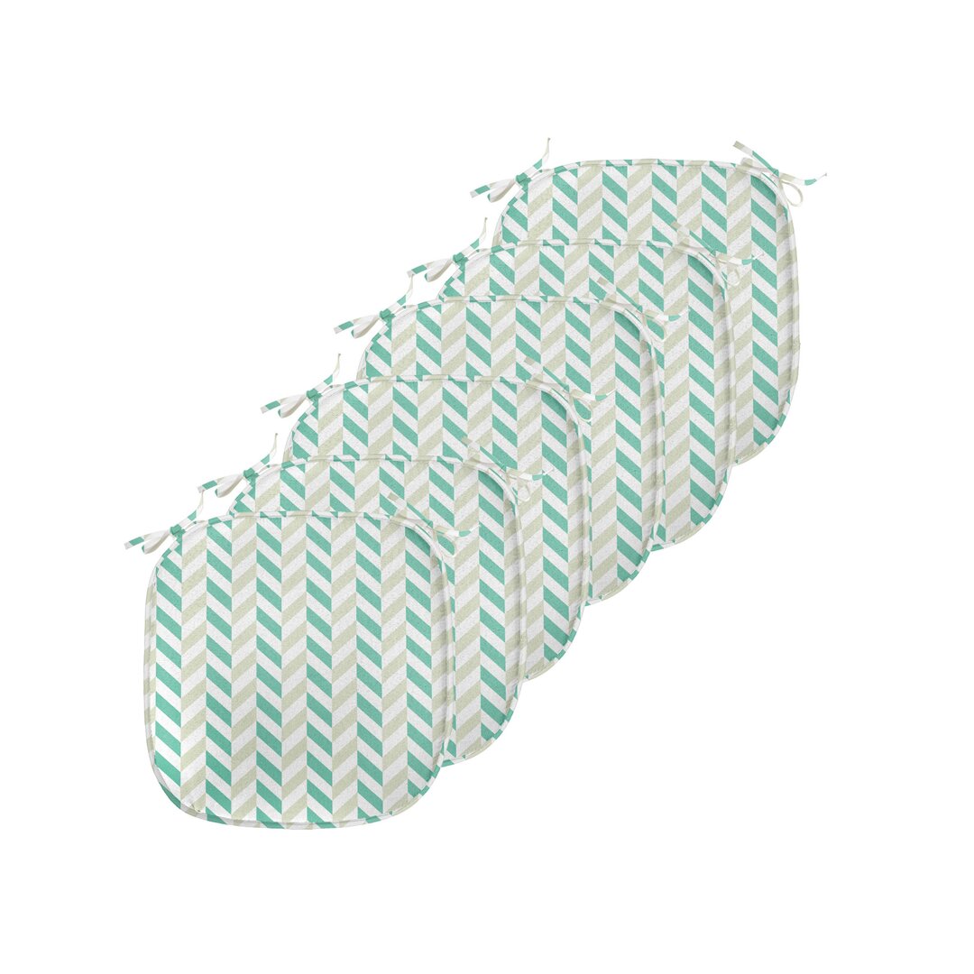 Kissen mit Riemen für Küchensitze, Herringbone Frühling, Sea Green Eggshell Weiß