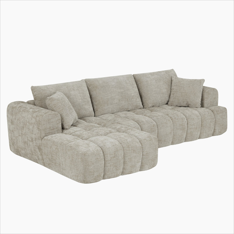 Chennova Modern Chenille Boneless Sectional Sofa with Tufted Design and Pocket Spring Structure, Left Hand Facing
