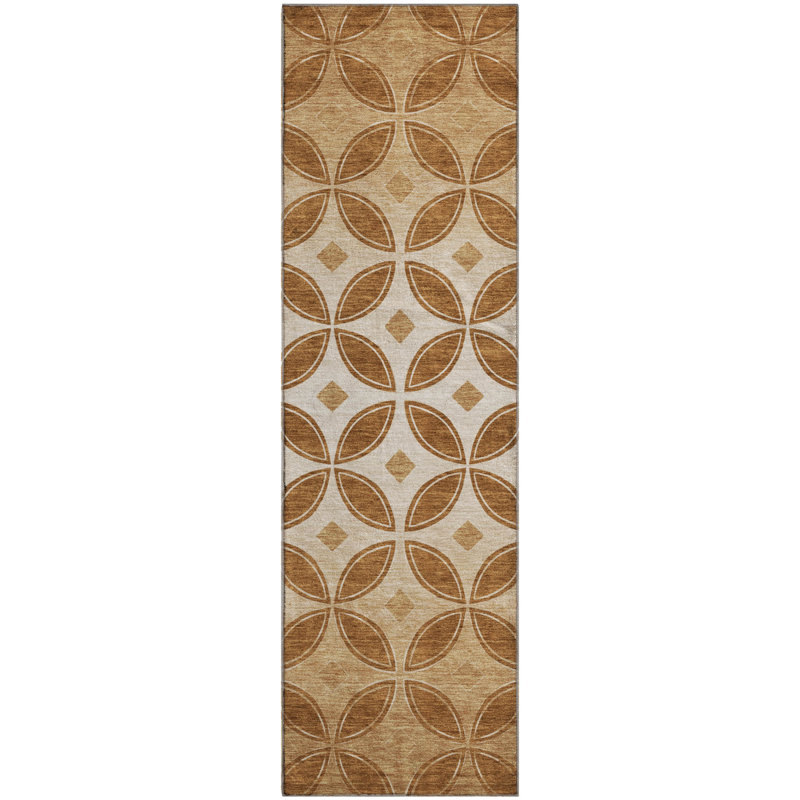 Premium Machine Washable Mayfield AMF2423 Geometric Rug, 2'3" x 7'6" Runner, Paprika