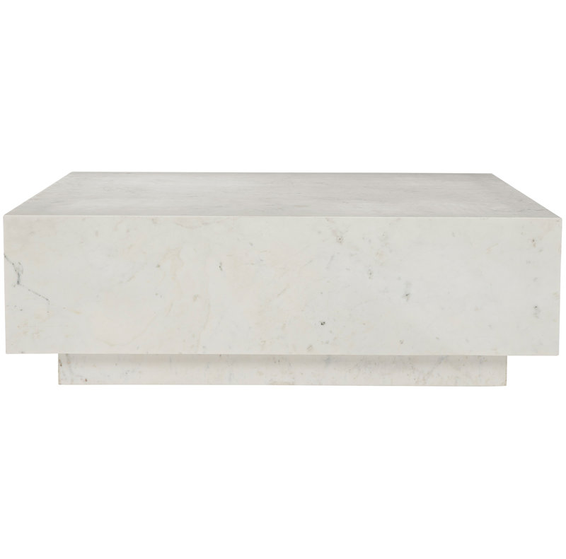 Transitional Banswara Marble Square Coffee Table with Casters