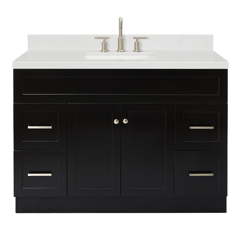 Ensemble de meuble-lavabo simple autoportant 48 po avec plateau en quartz Hamlet, Noir, noir, noir, noir