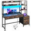  4-Drawer Computer Desk With LED Lights & Power Outlets-1779307322-1781527503