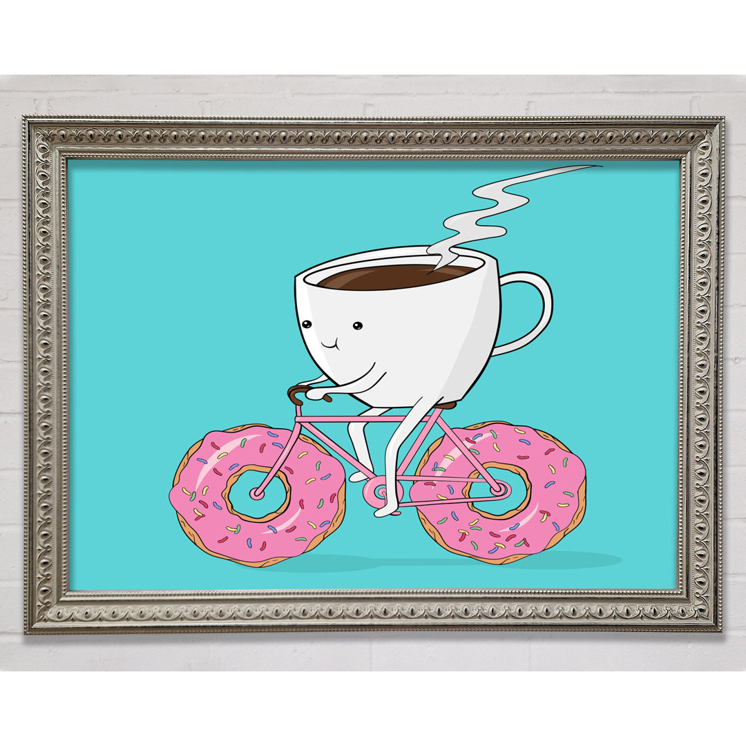 Coffee Riding A Donut Bicycle - Einzelbildrahmen Druck