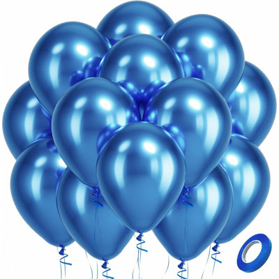Ballons de fête en latex bleu métallique - Paquet de 100 ballons ronds en hélium chromés bleus de 12 pouces pour l'obtention du diplôme