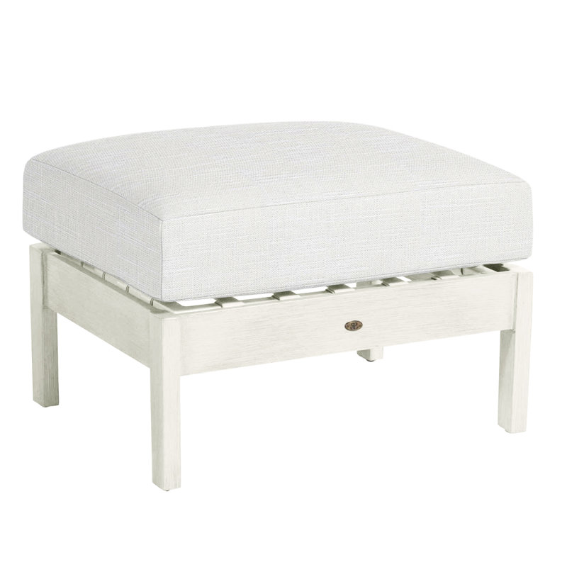 Kennebunkport Outdoor Ottoman with Cushion, No Welt, Chalk, Indigo Velvet