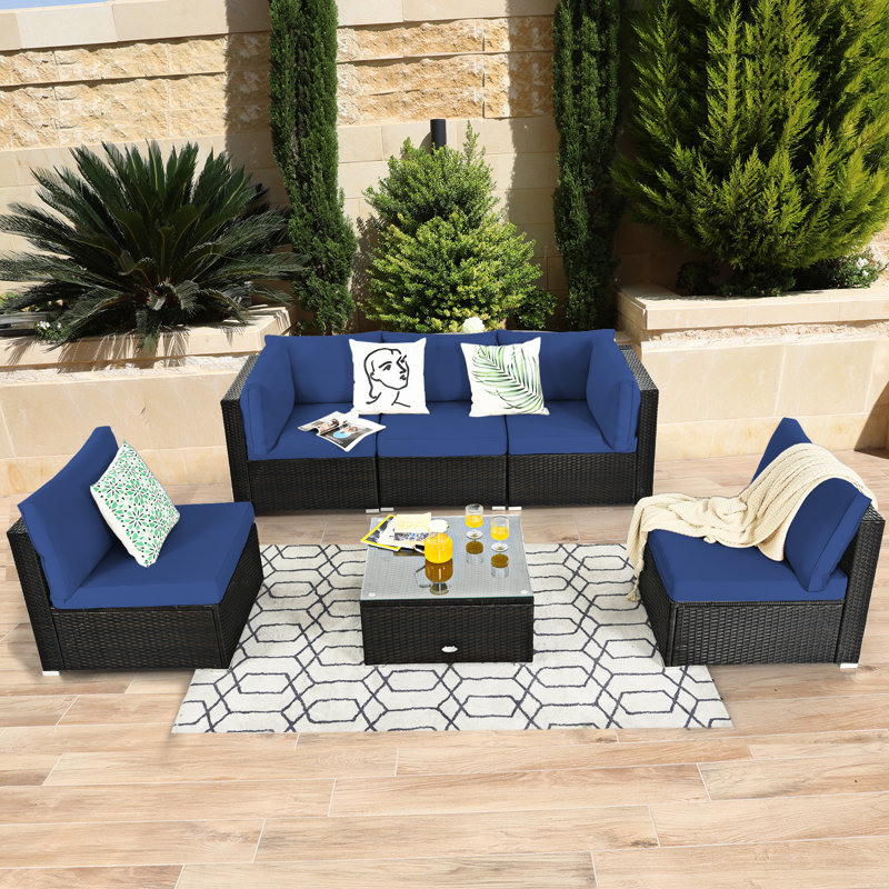 5 - Person Patio Conversation Set with Cushions, Navy