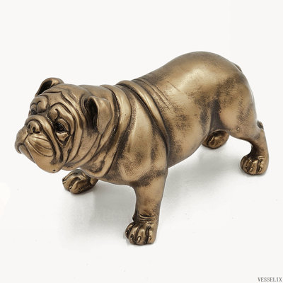 Vintage French Bulldog Figurine with Copper Finish, Animal Dog Statue Decor, 10x5x6 Inch