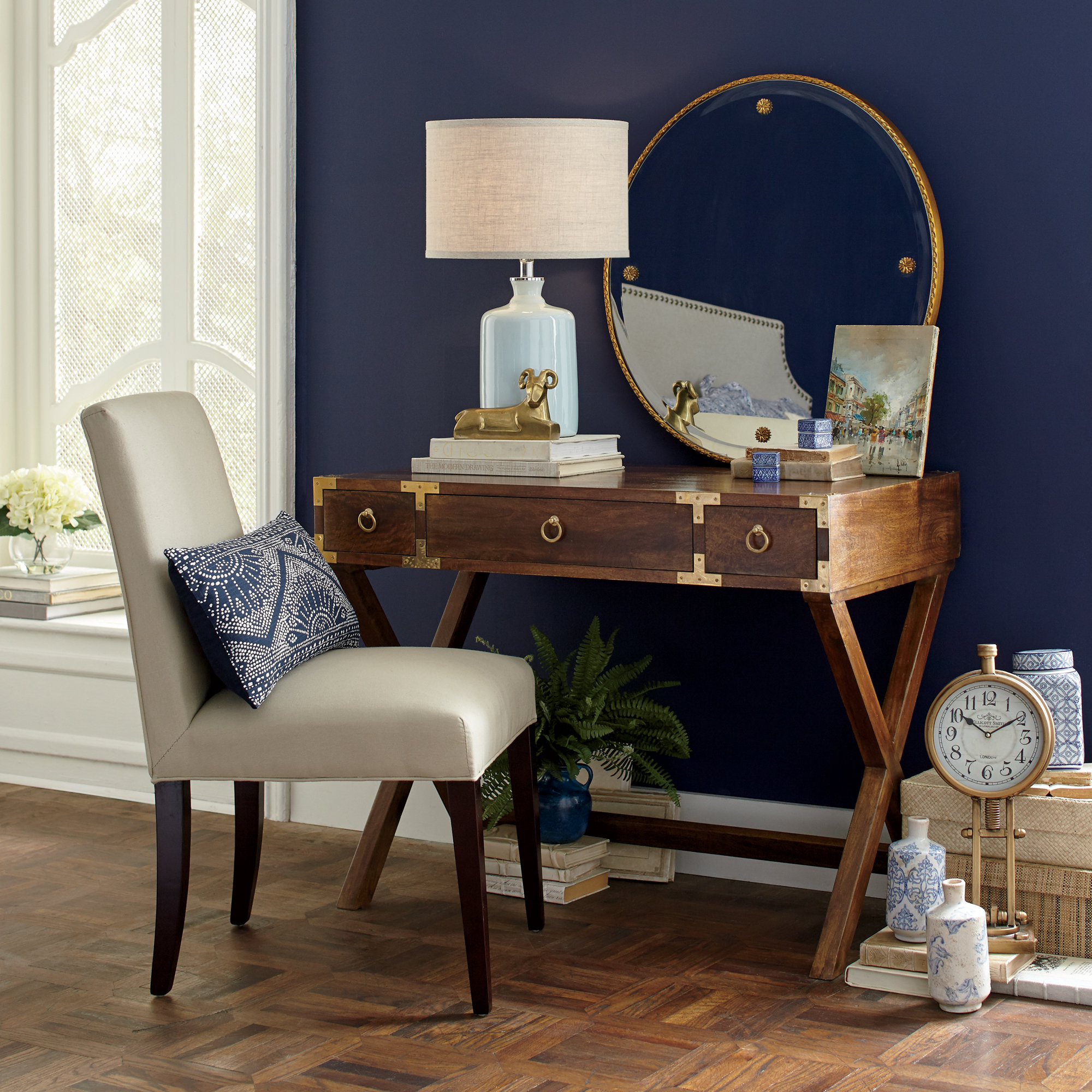 Aerilyn Wood 2-Drawer Desk with X-Base Legs, Brown