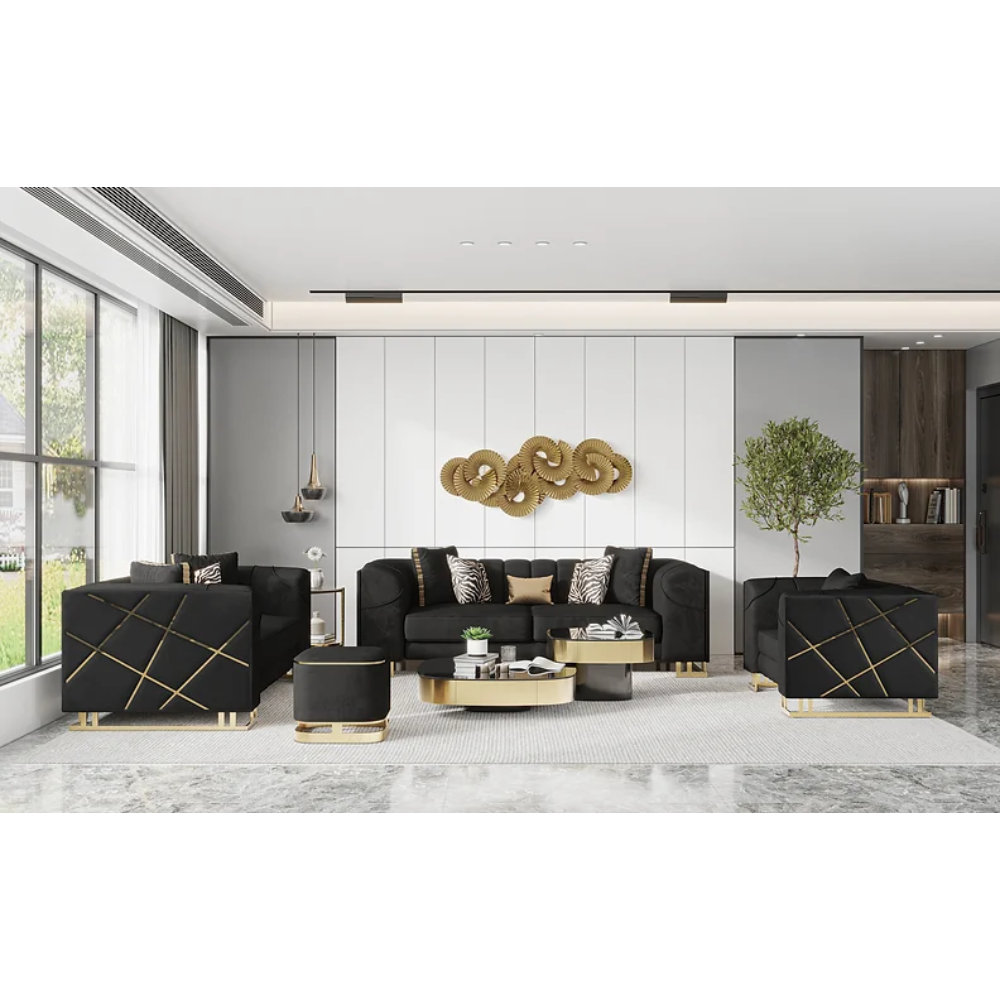 Everly Quinn 4 Piece Velvet Living Room Set | Wayfair