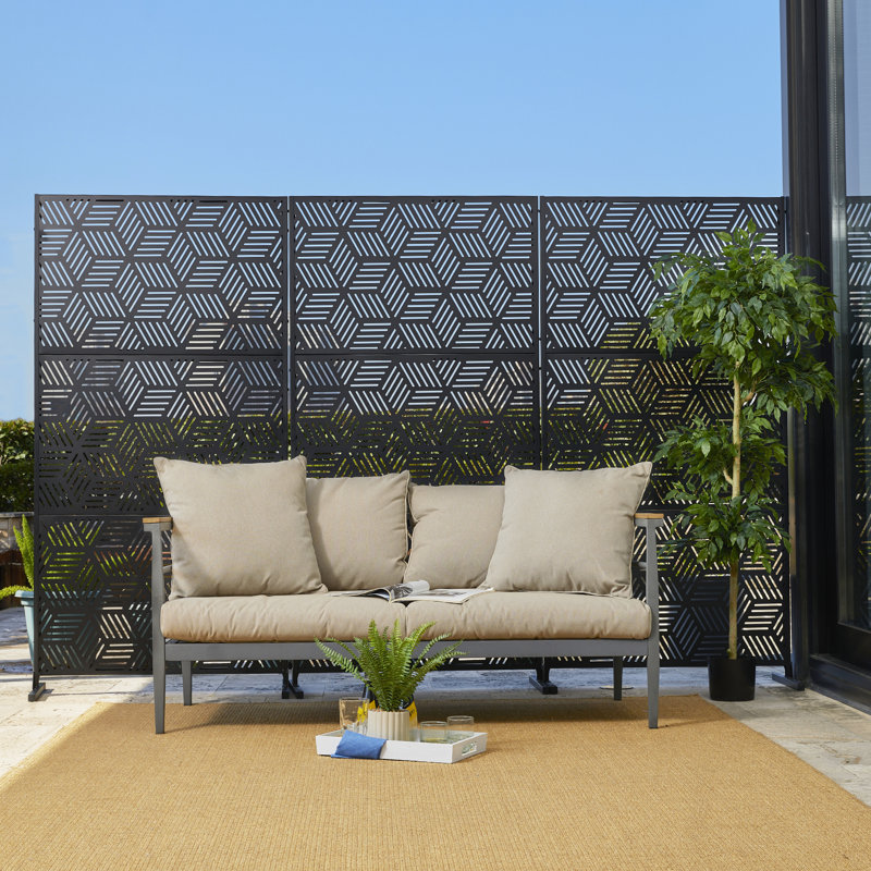 Black Matte Geometric Pattern Steel Privacy Screen Divider