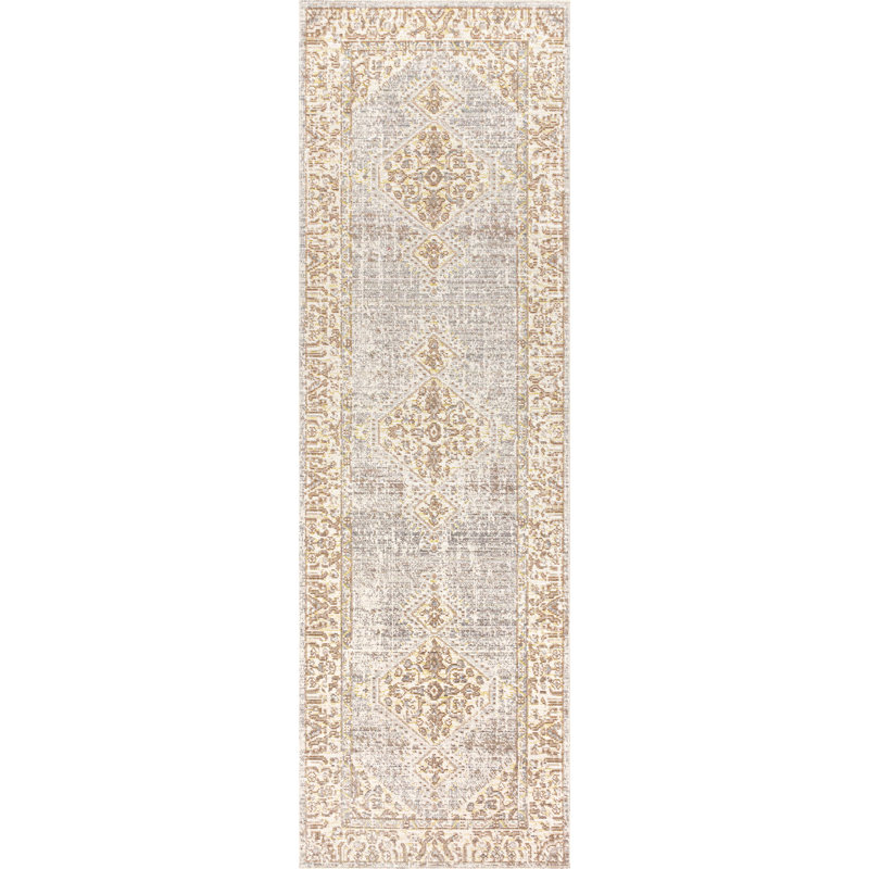 Mordecai Modern Tribal Medallion Gray/Ivory Rug, Runner 2'2" x 8'