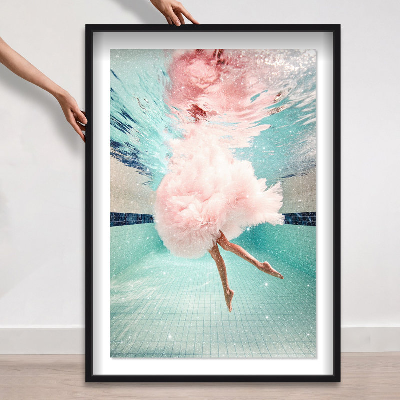 Oliver Gal Aquatic Ballerina I Pastel - Diamond Dust Shadowbox Framed Wall Art, 38" H x 26" W, Black