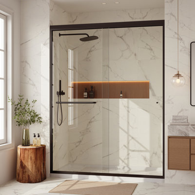 Sola 56"-61" W X 76" H Double Sliding Framed Shower Door With 1/4" (6mm) SGCC Certified Clear Tempered Glass In Matte Black