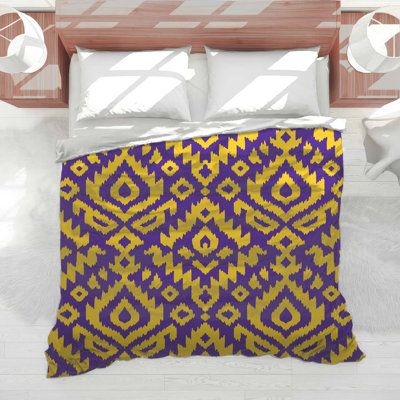 Yellow Purple Ikat Pattern Comforter