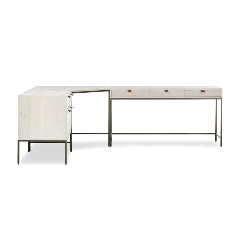 Trey Desk System With Wide Filing Cabinet, Dove Poplar