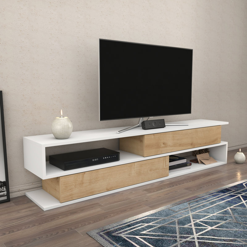 Margrete TV Stand for TVs up to 70", White/Sapphire Oak