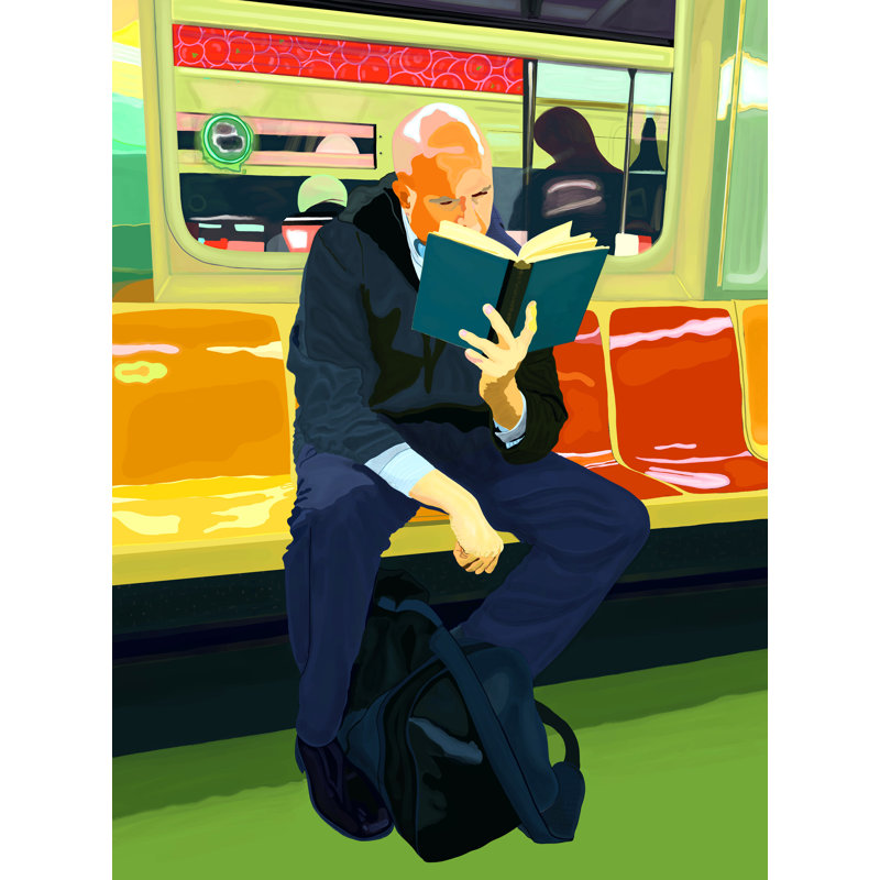 Blue Book Bald Man Print by Evan Sklar, Black Framed Paper, 31.25" H x 25.25" W