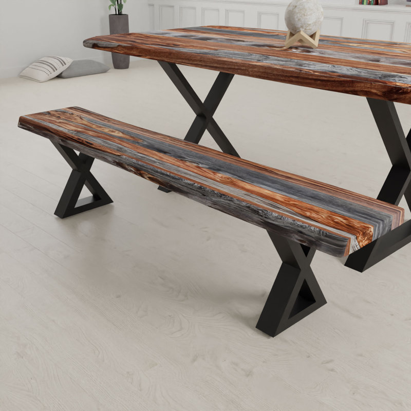 Banc en bois Freitas Sheesham, Brun / noir, H 18 po x l 72 po x P 14 po