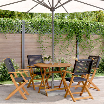 5 Piece Garden Dining Set Poly Rattan And Solid Wood